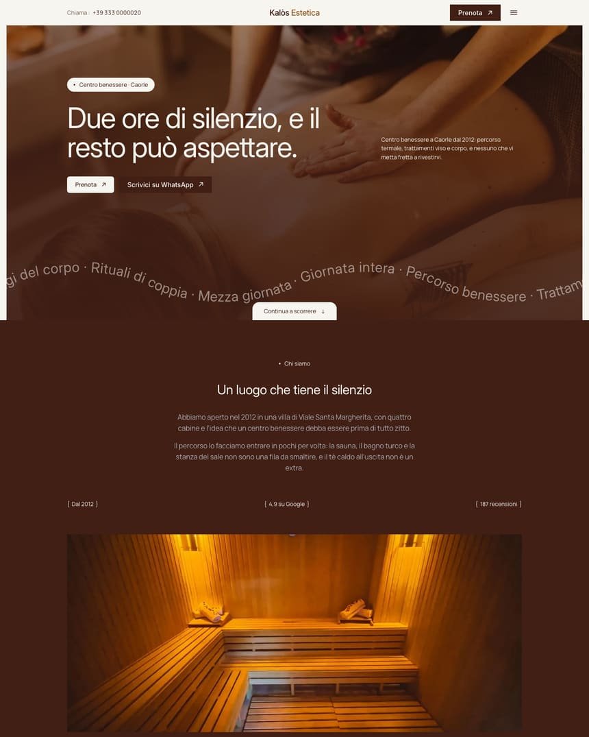 Signature Template per Centro estetico: il sito dimostrativo visto per intero