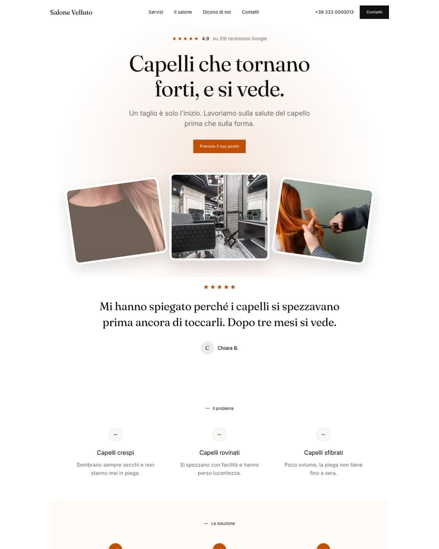 Signature Template per Parrucchiere: il sito dimostrativo visto per intero